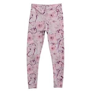 90 Degree By Reflex Girls Leggings Size L (12) Pink Roses Print